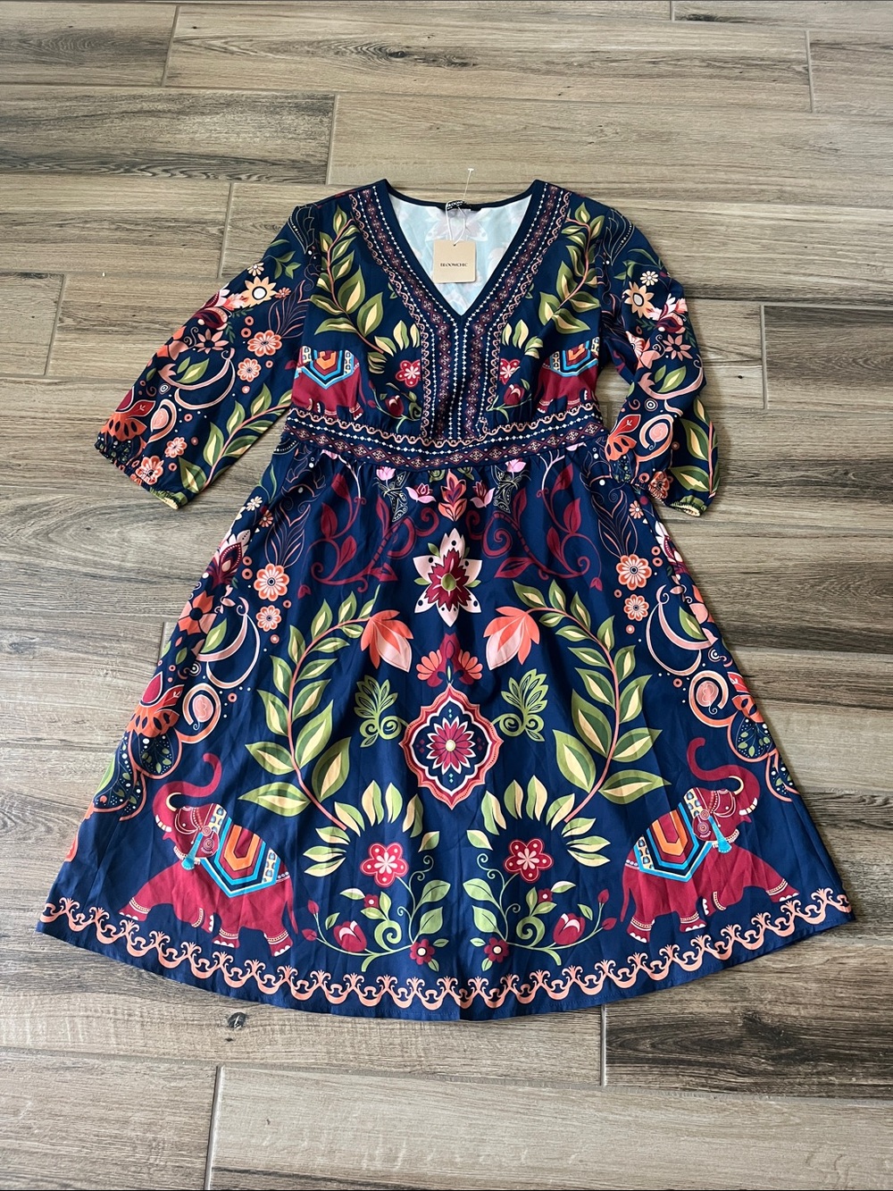 BloomChic Navy Floral & Elephant Print Dress NWT
